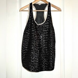 Wilfred Aritzia Black 100% Silk Sequin Racerback Tank Top Whimsigoth Y2K Size S